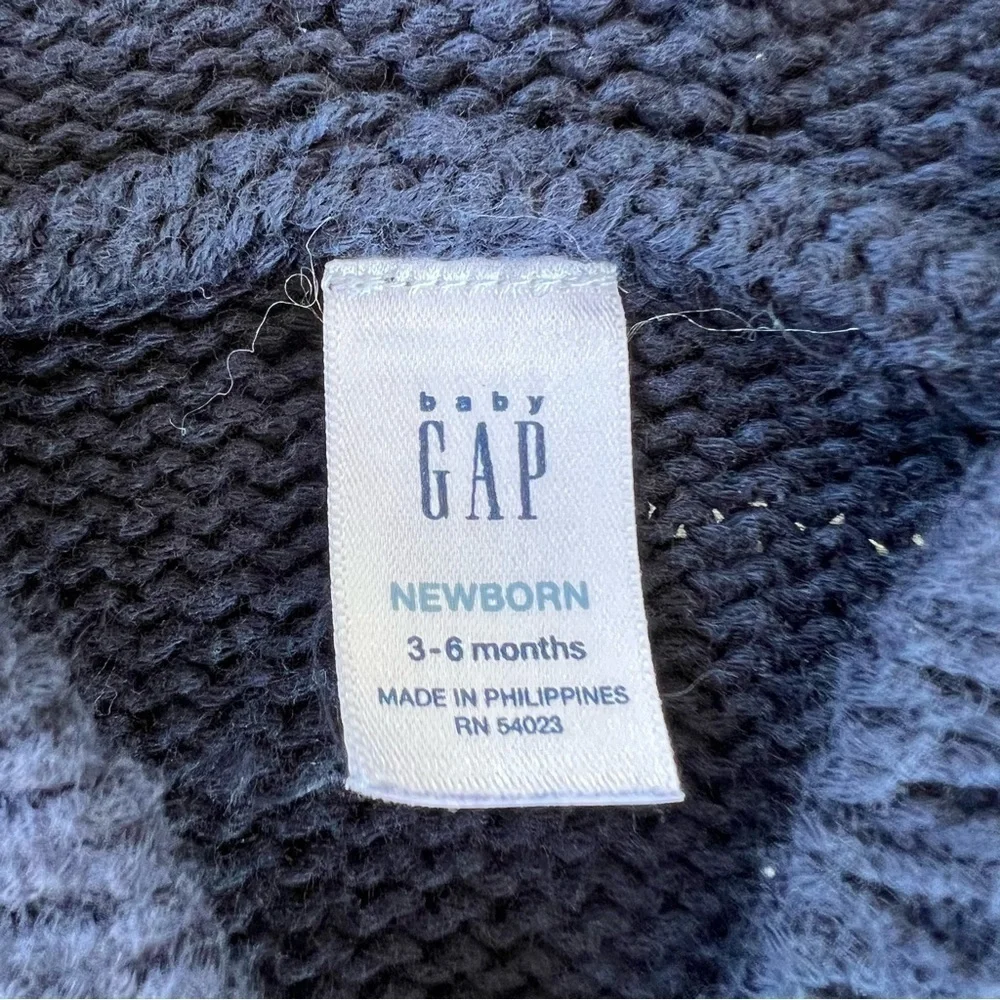 BabyGap Snowman Hooded Knit Sweater Newborn 3-6 Months Navy Blue Christmas GUC